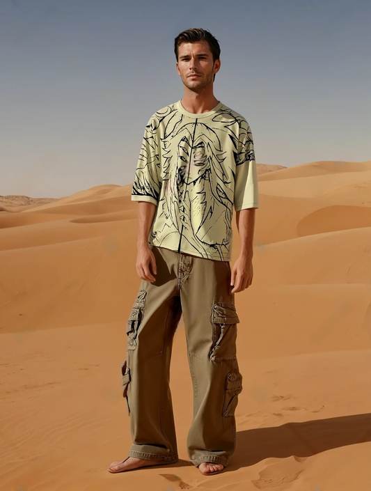 Mythic Warrior Oversized Graphic Tee - Desert Sand